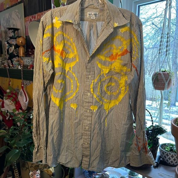 Hand painted casual button downs ton down shirt XL - Picture 9 of 16